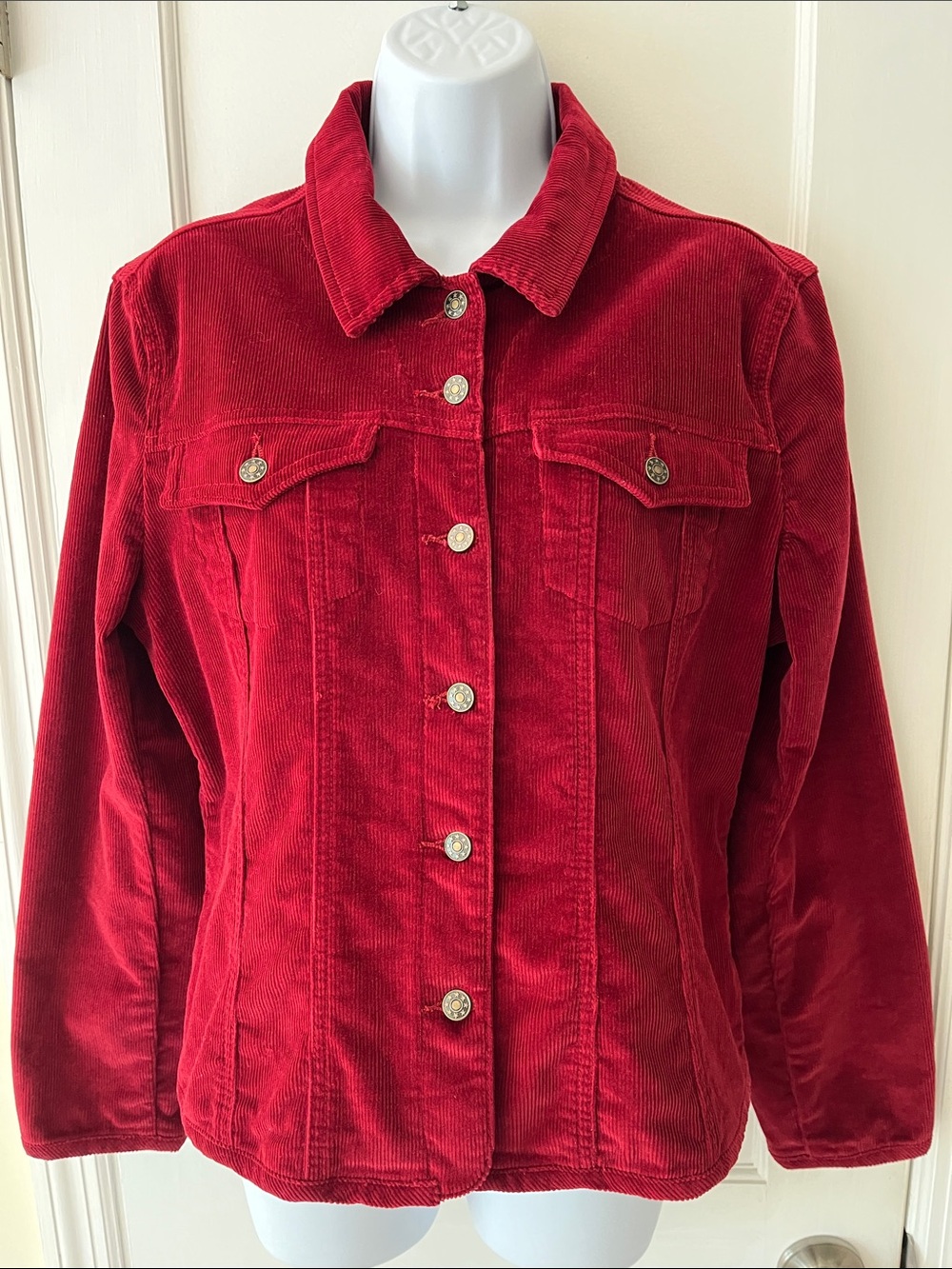 Women’s Corduroy Button-Front Jacket Red Women’s Medium Western Coastal Preppy‎